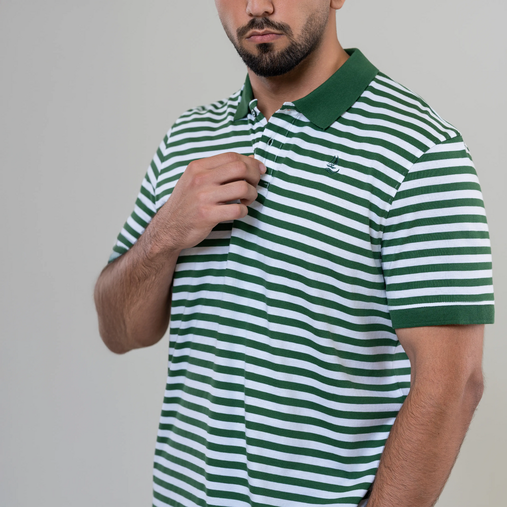 Men’s Striped Green Polo Shirt