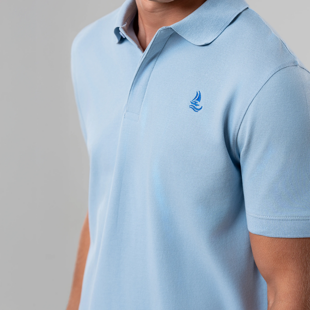 Men’s Sky Blue Polo Shirt – Hidden Placket