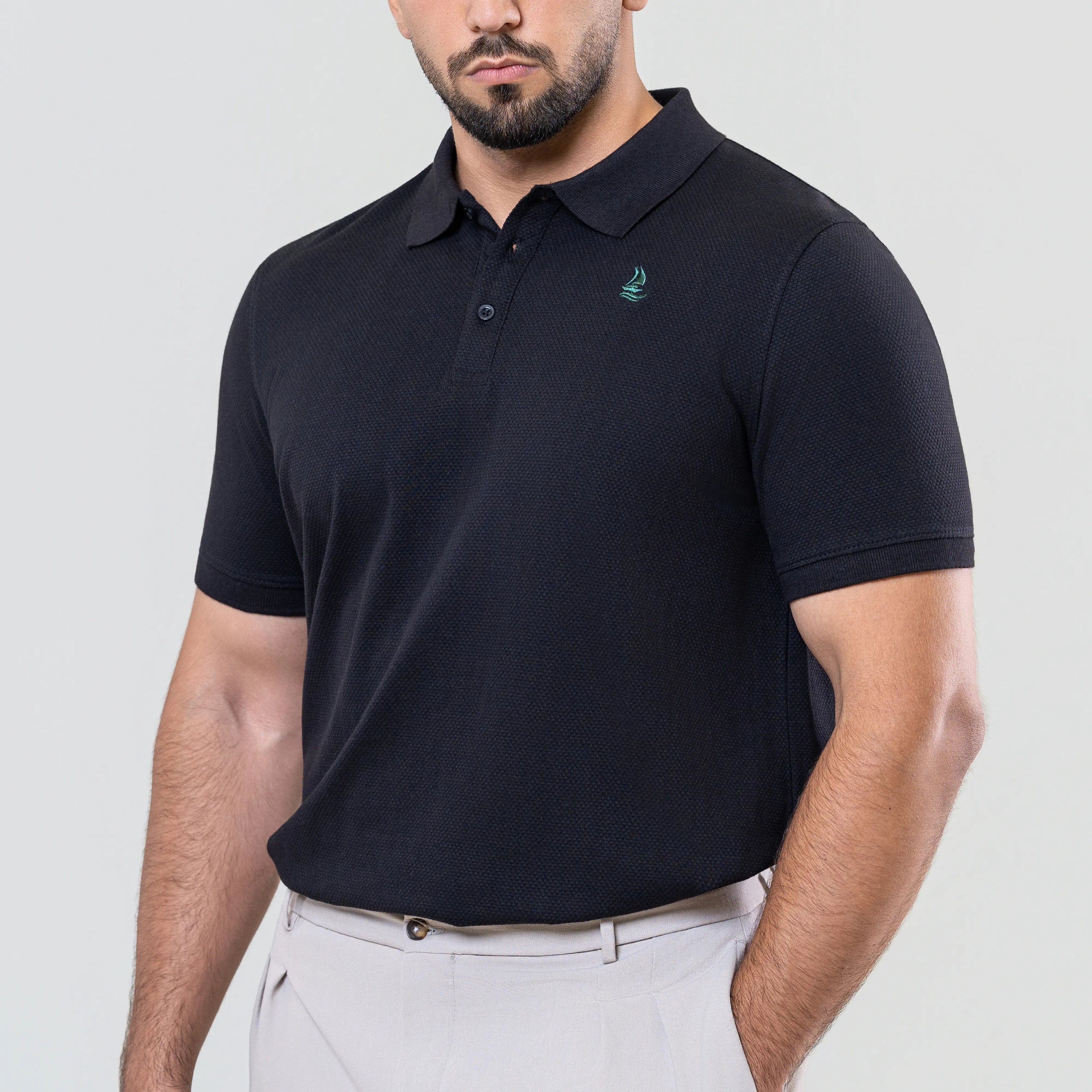 Men’s Black Popcorn Cotton Polo
