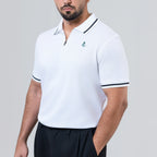 Men’s White Zipper Polo Shirt With Black Tipping