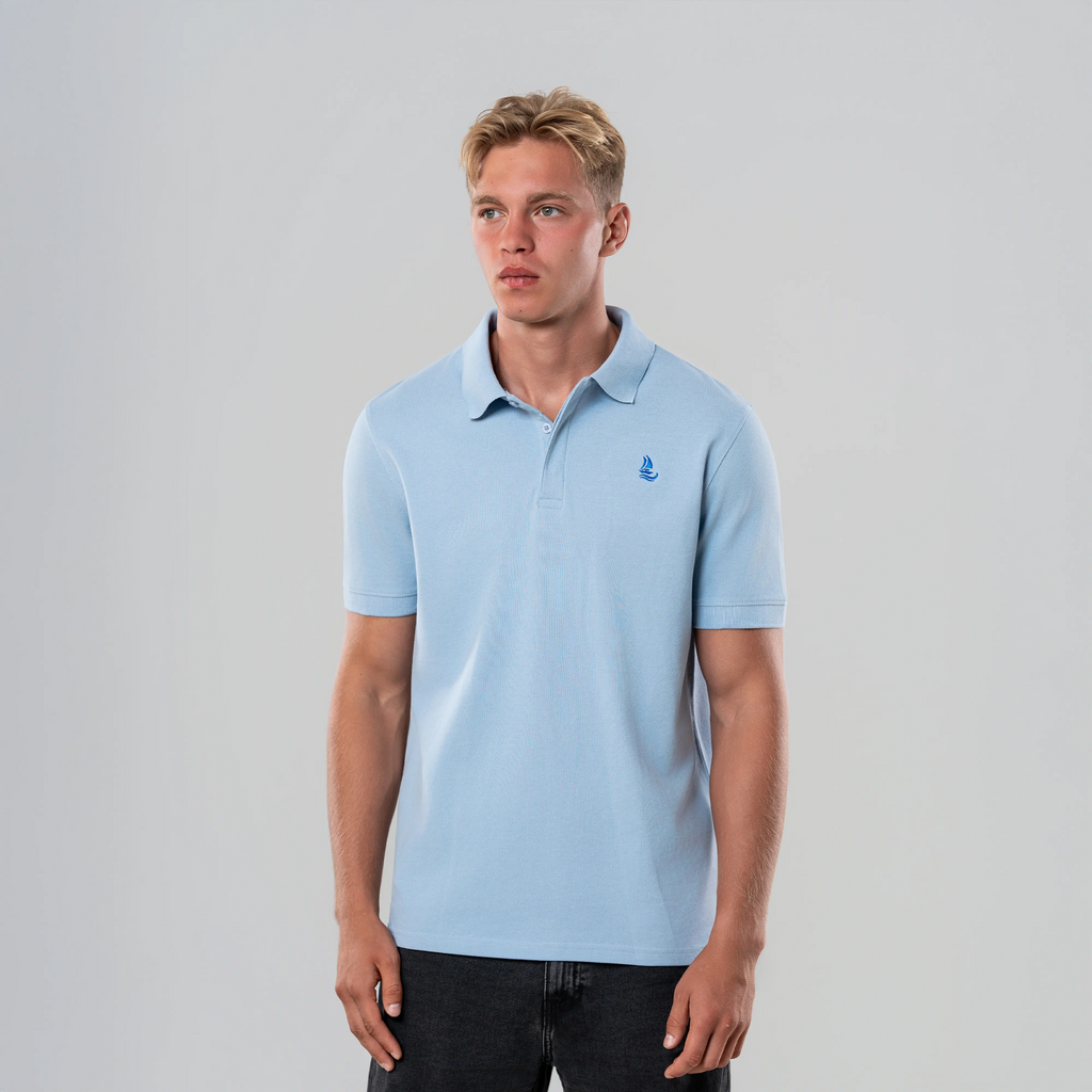 Men’s Sky Blue Polo Shirt – Hidden Placket