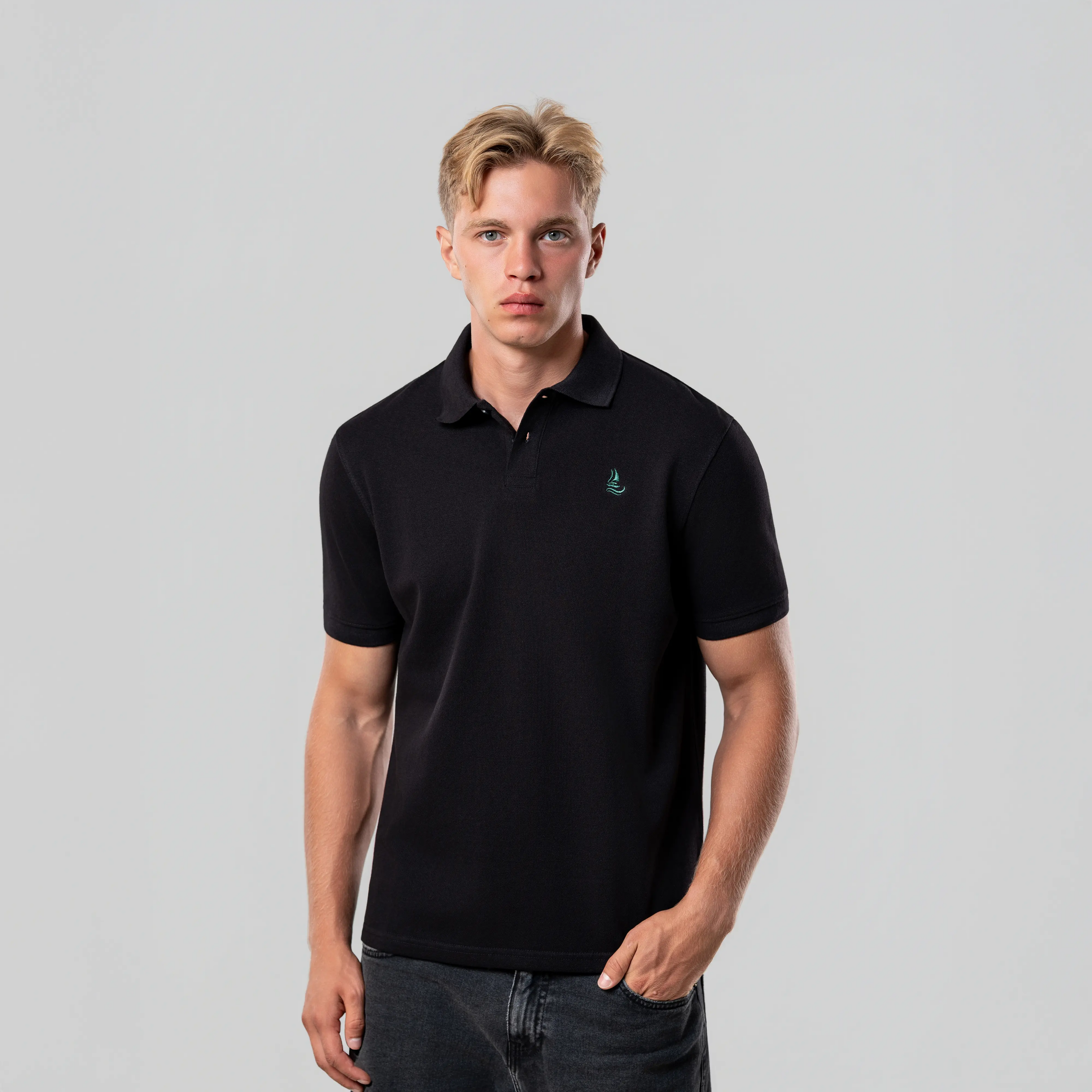 Men’s Black Pique Cotton Polo