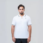 Men’s White Zipper Polo Shirt With Black Tipping