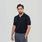 Men’s Black Interlock Fabric Polo – Zipper Front