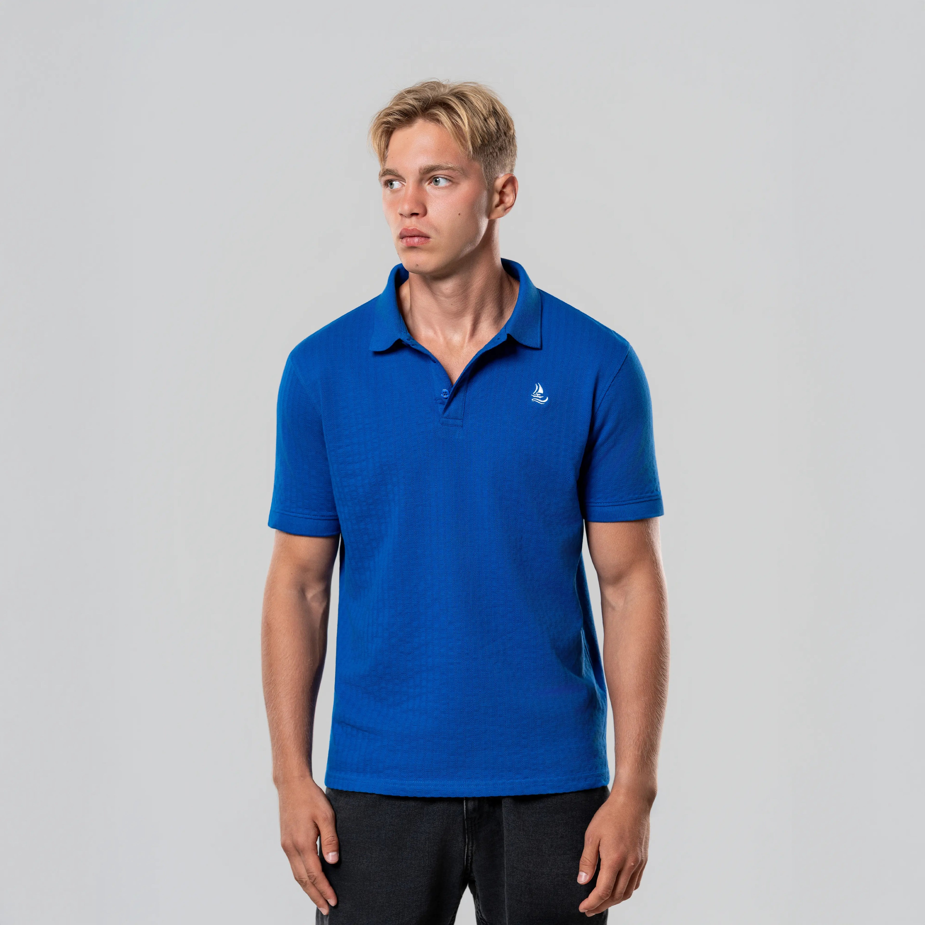 Men’s Blue Ottoman Fabric Polo