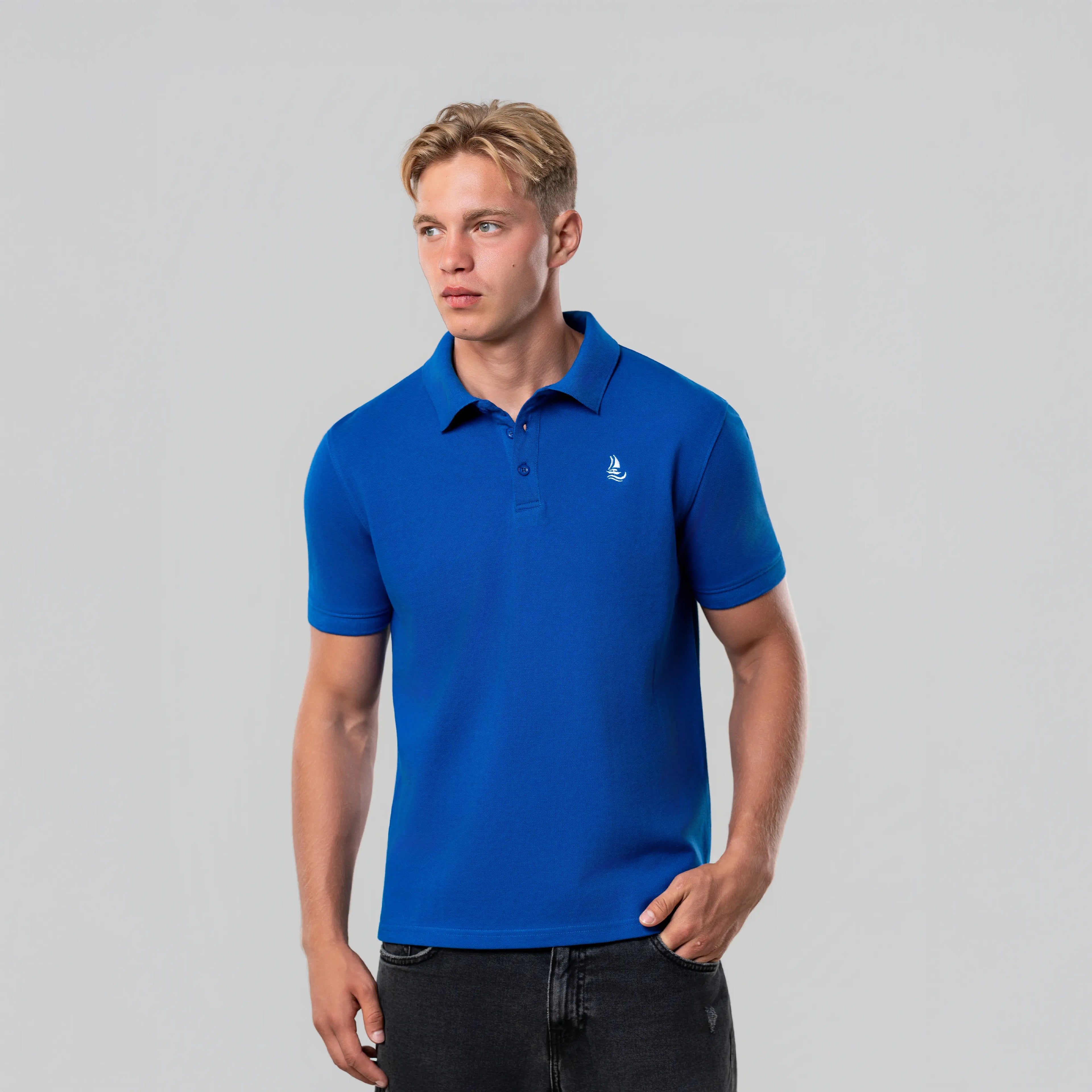 Men’s Blue Pique Cotton Polo