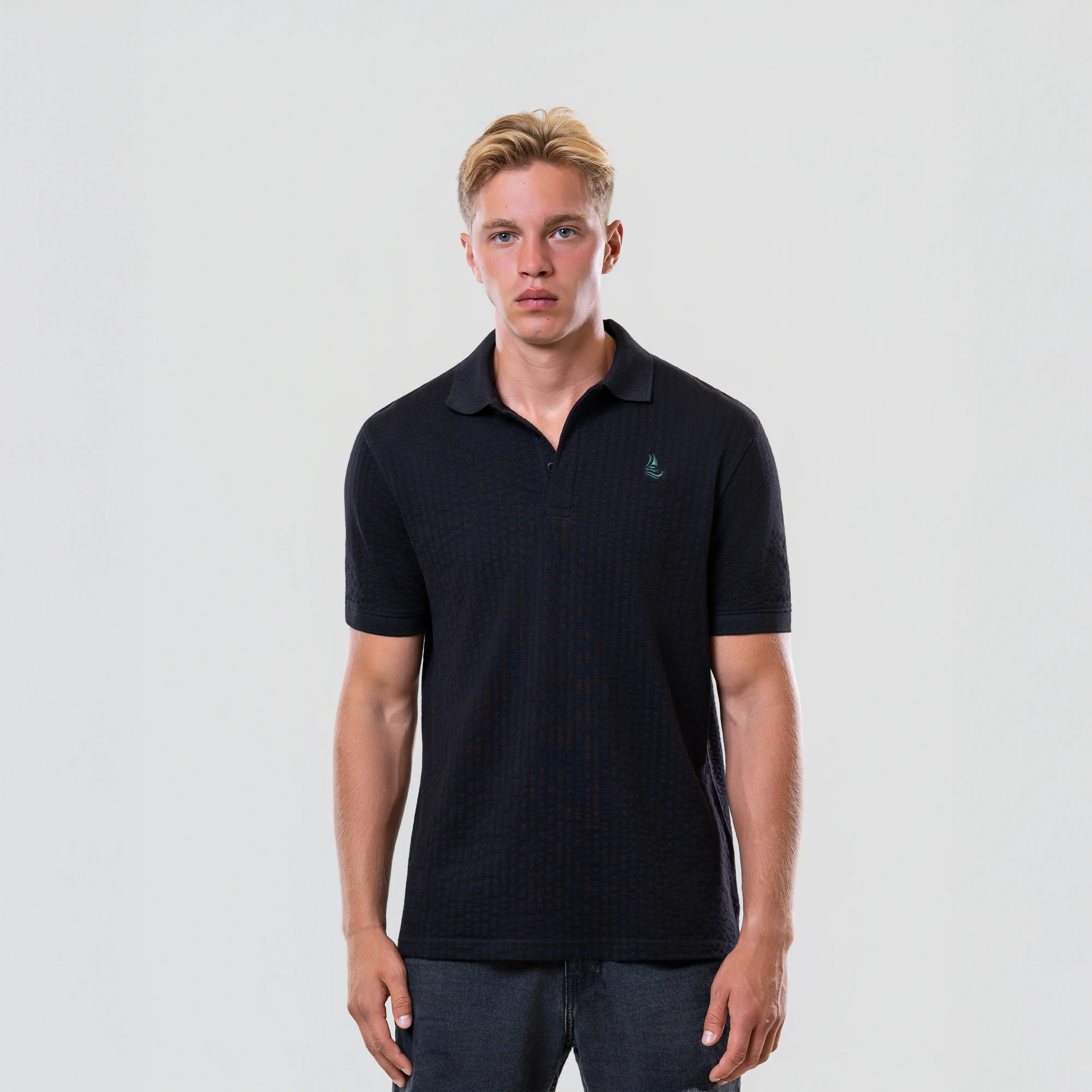 Men’s Black Ottoman Fabric Polo - Hidden Placket