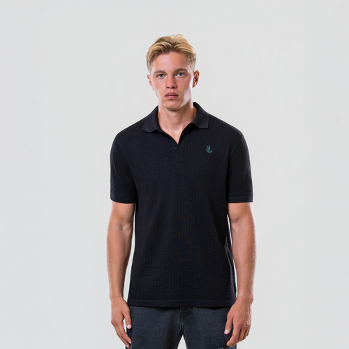 Men’s Black Ottoman Fabric Polo - Hidden Placket
