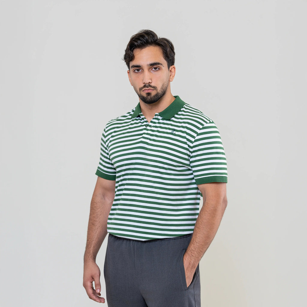 Men’s Striped Green Polo Shirt