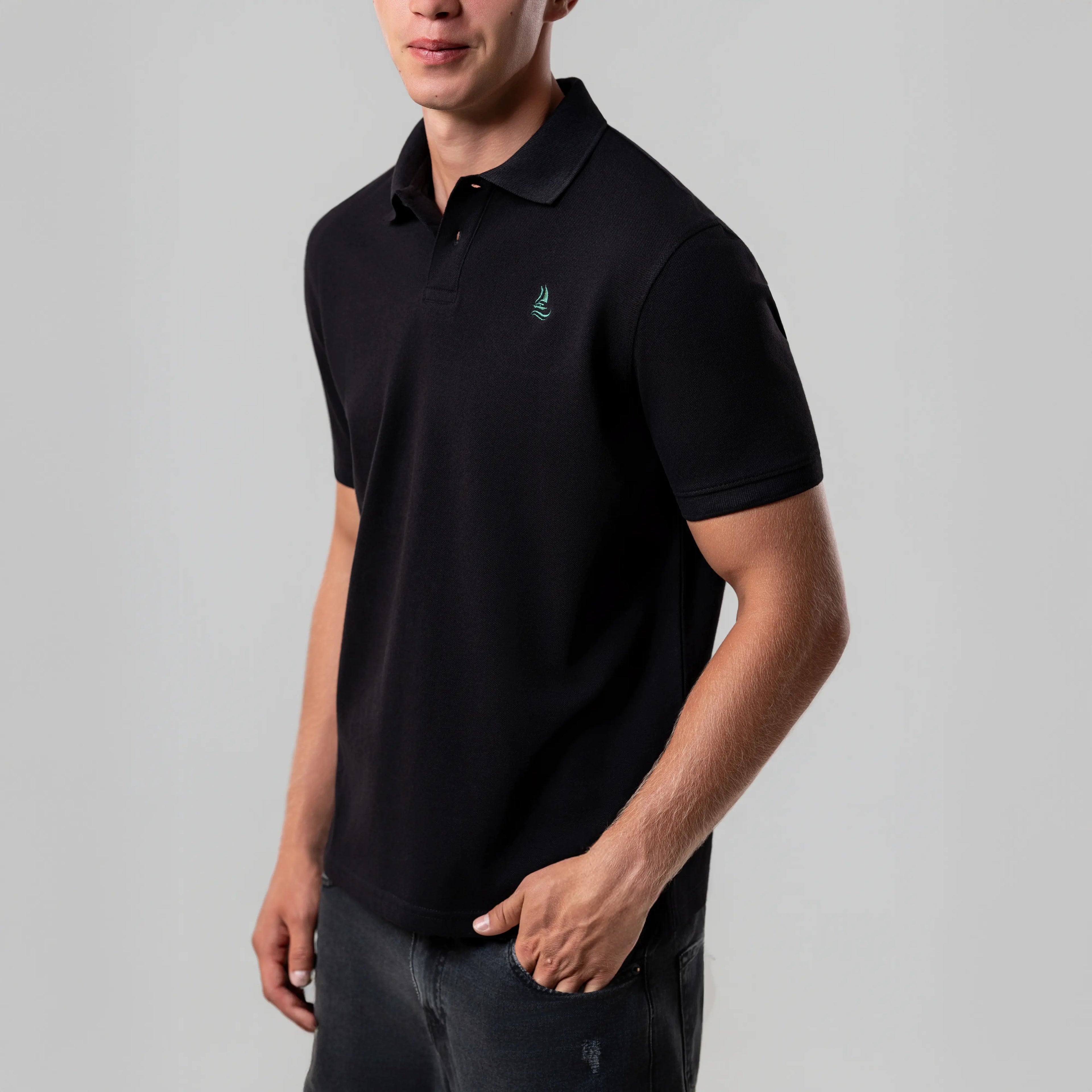 Men’s Black Pique Cotton Polo