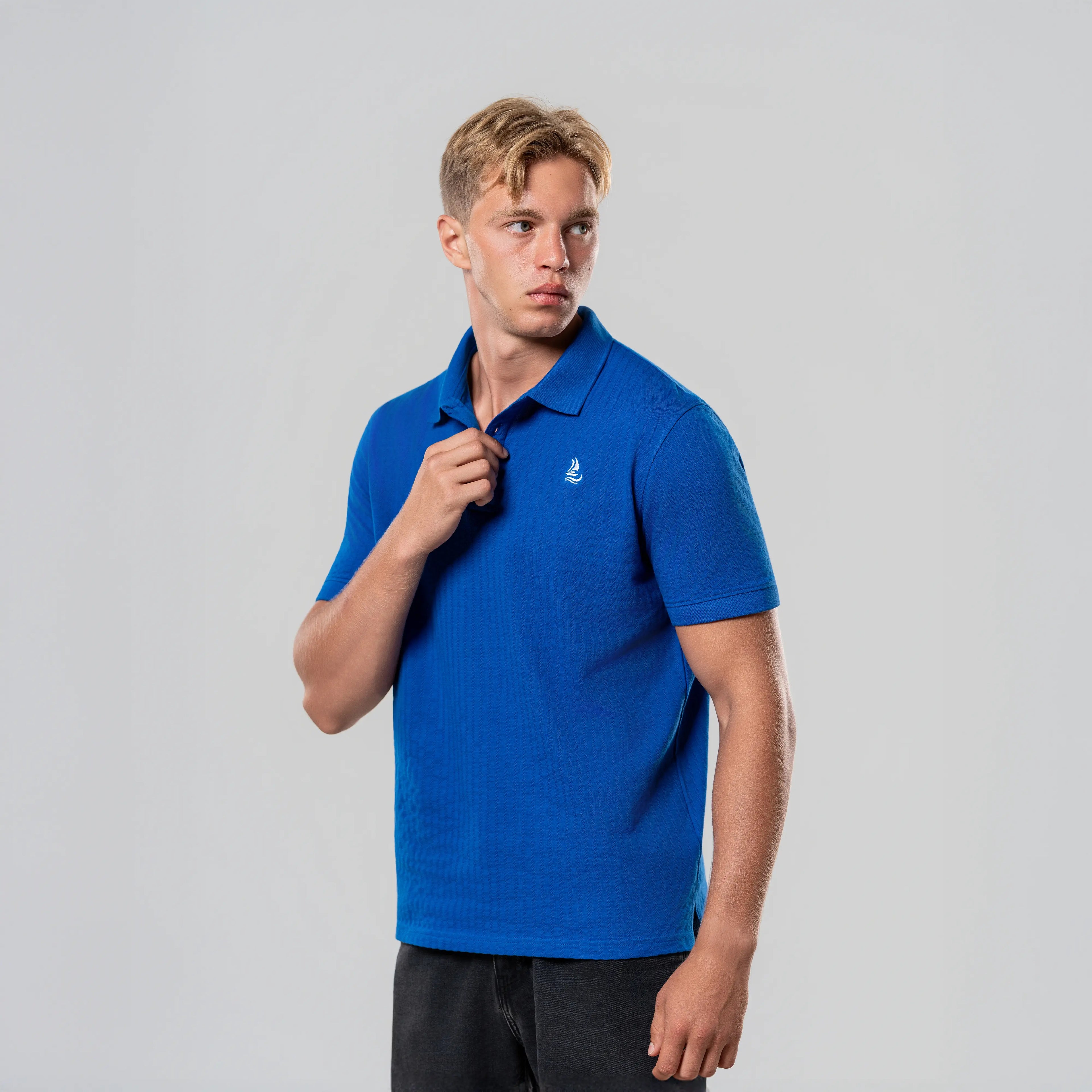 Men’s Blue Ottoman Fabric Polo