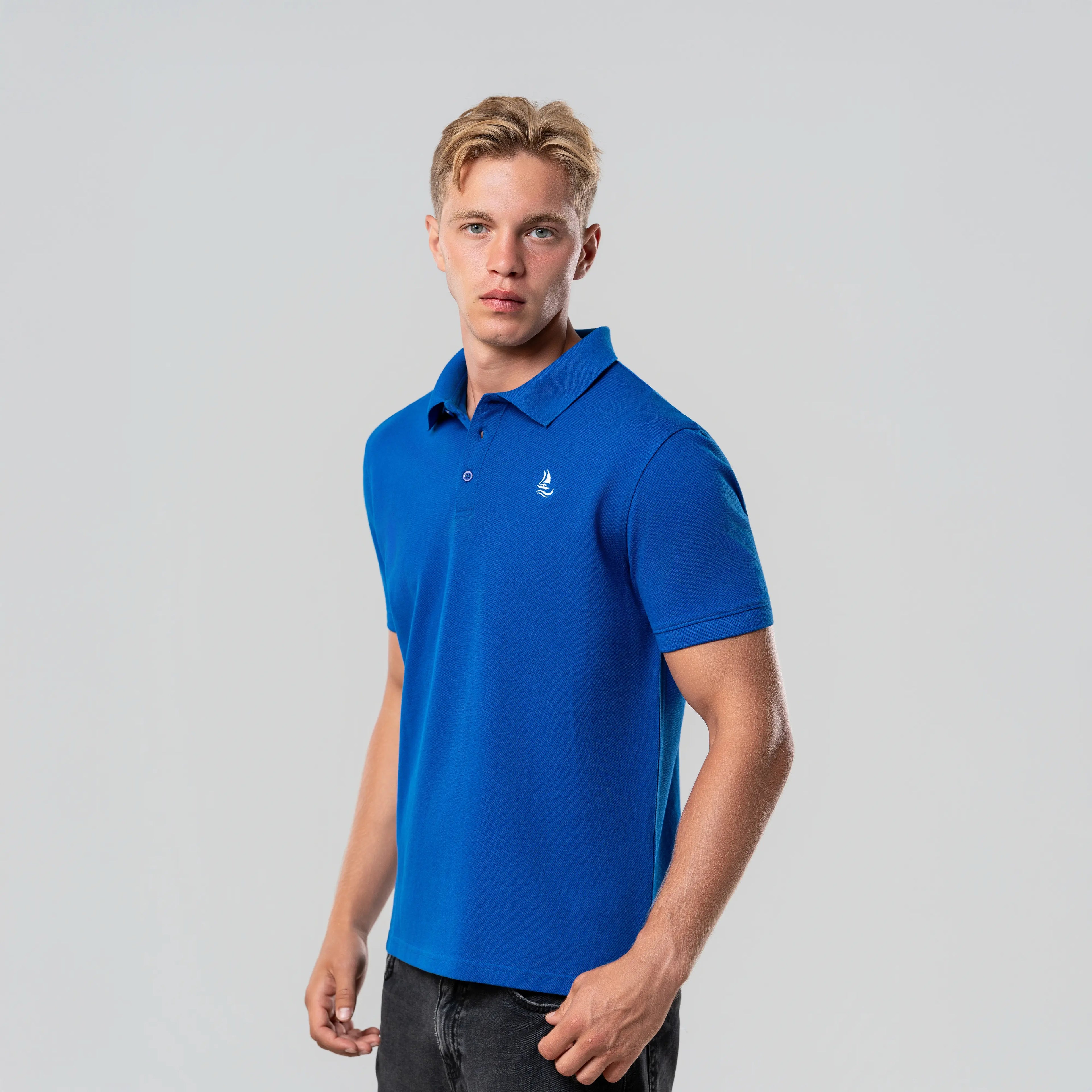 Men’s Blue Pique Cotton Polo