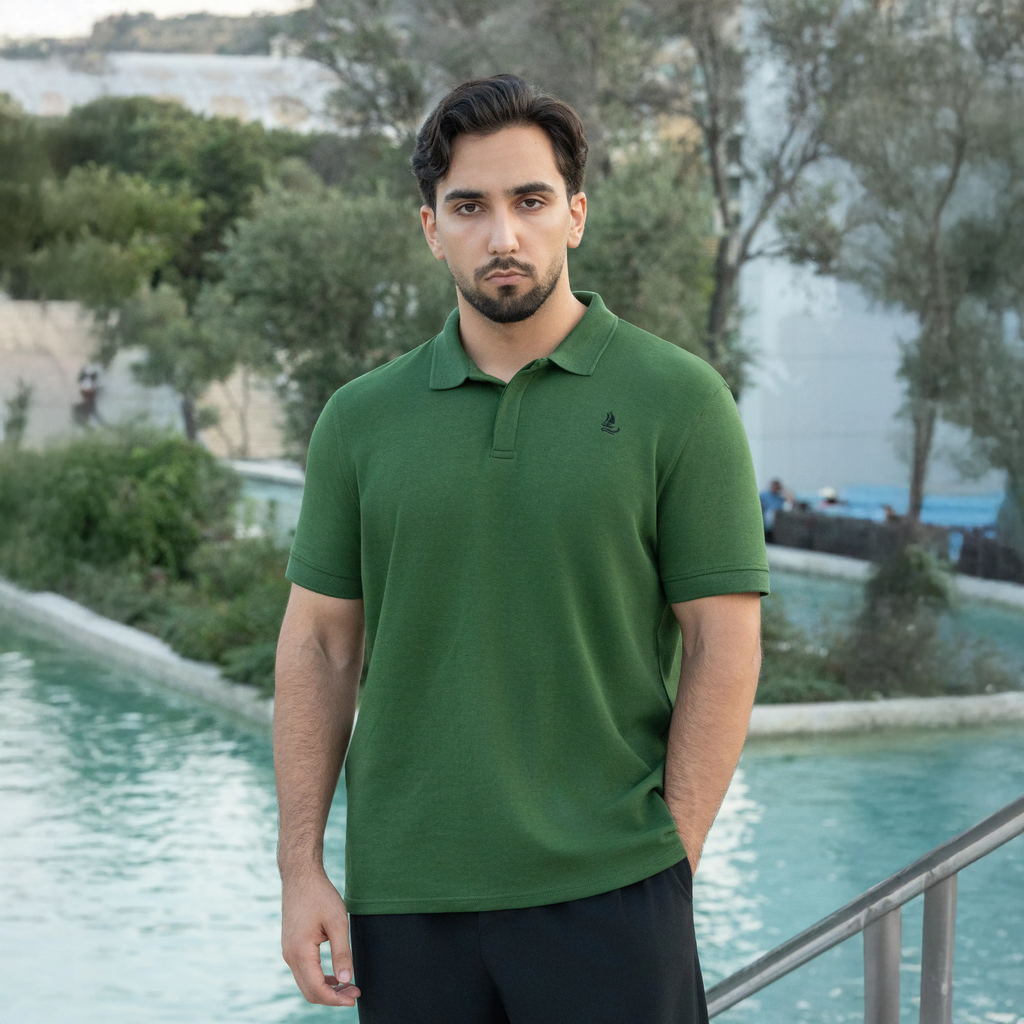Men’s Green Polo Shirt – Hidden Placket