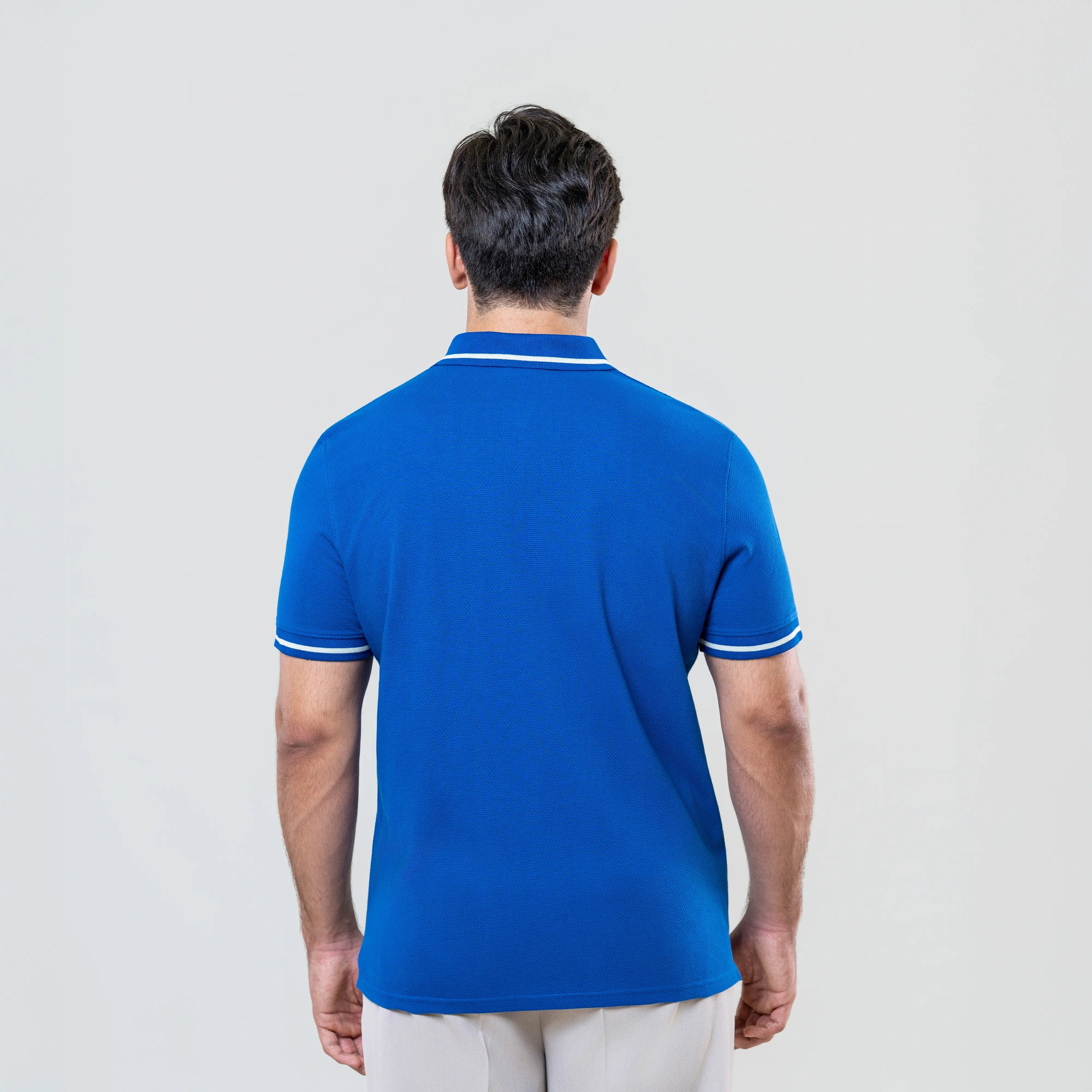 Men’s Blue Popcorn Polo Shirt with White Tipping