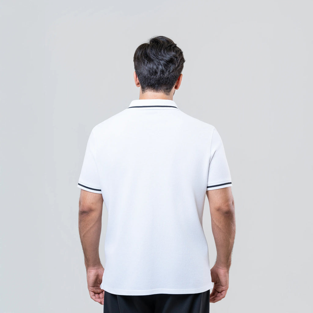 Men’s White Zipper Polo Shirt With Black Tipping