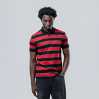 Men’s Striped Red Cotton Polo Shirt