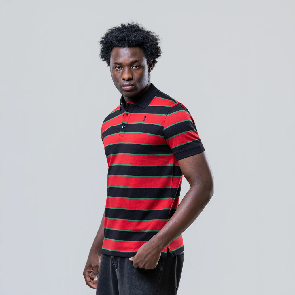Men’s Striped Red Cotton Polo Shirt