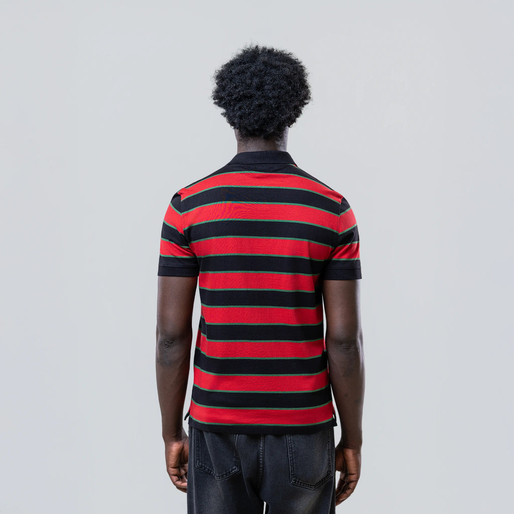 Men’s Striped Red Cotton Polo Shirt