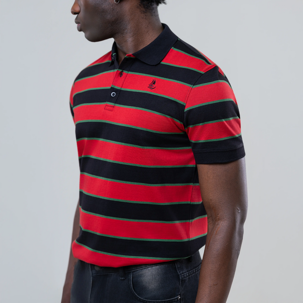 Men’s Striped Red Cotton Polo Shirt